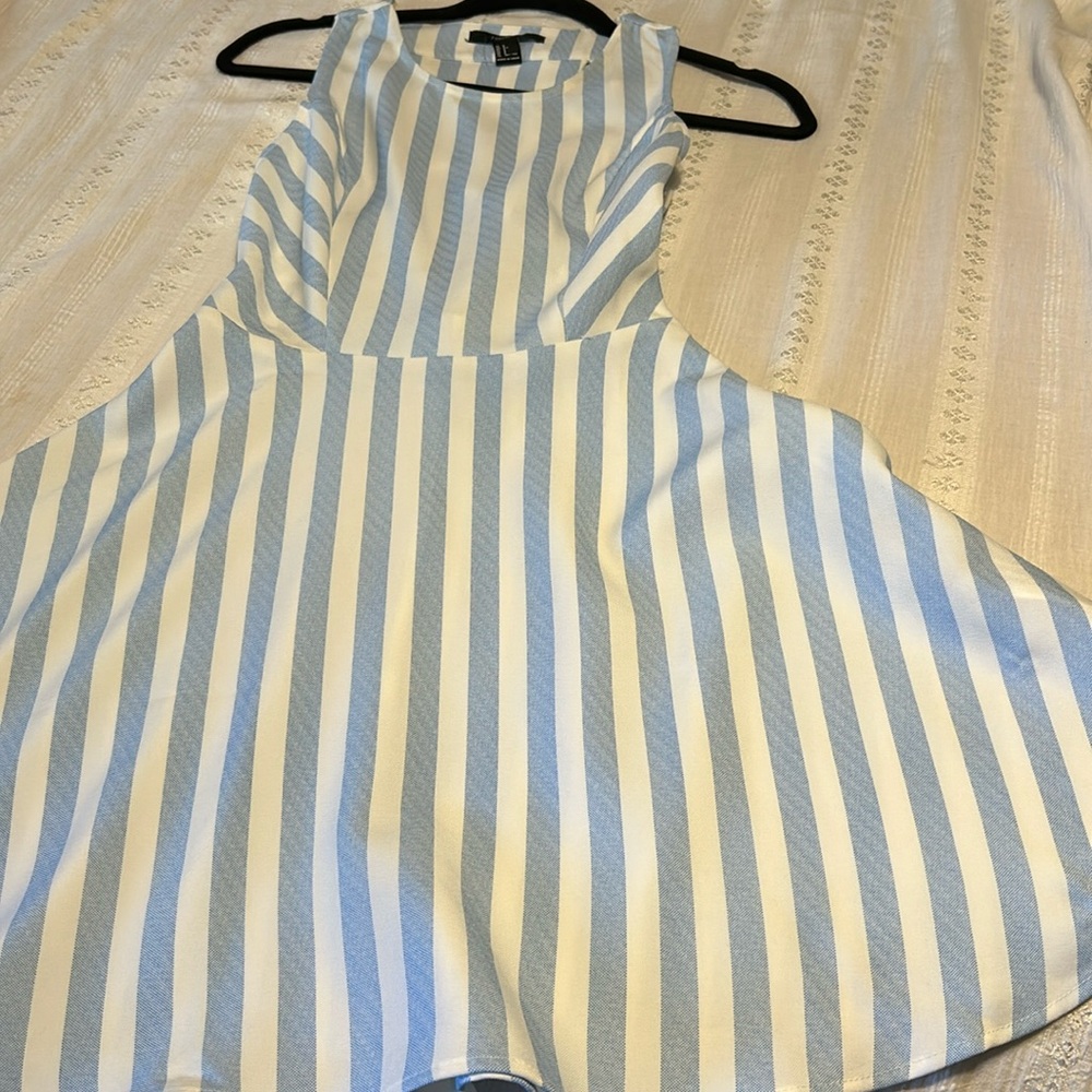 Ladies Forever 21 Light Blue/Ivory Stripe Dress with Back Cut Outs